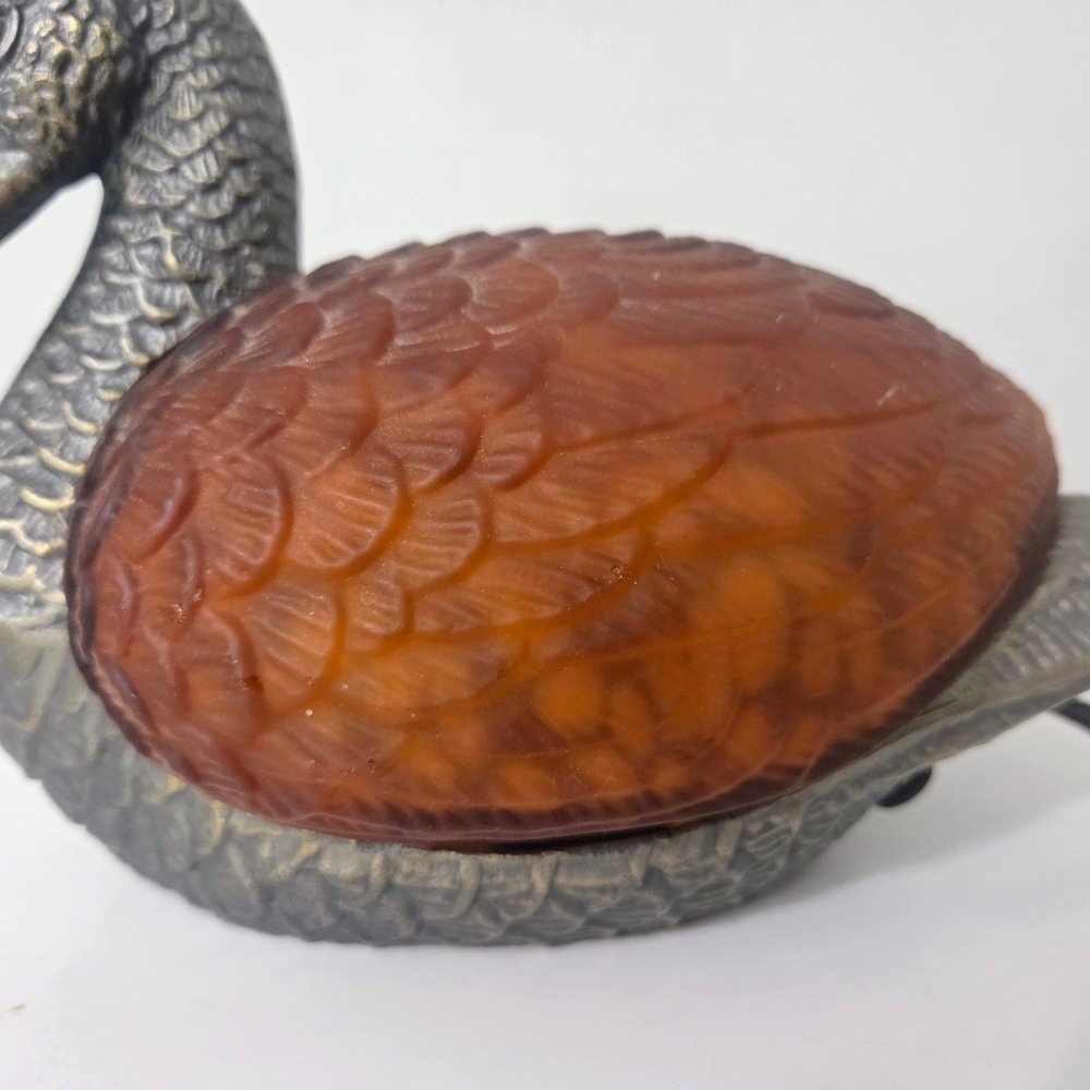 Tiffany Style Amber Slag Glass Duck Bird Mallard Brass Table Lamp Night Light - Picture 7 of 13